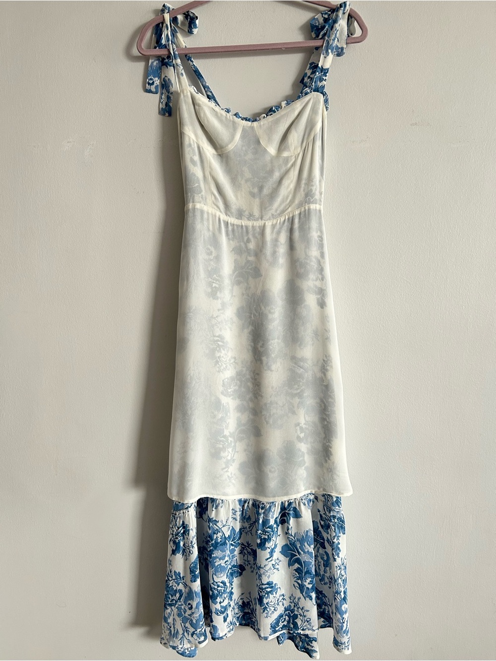Reformation Nikita Dress White and Blue Floral Tie-Strap Midi Dress - Picture 9 of 16